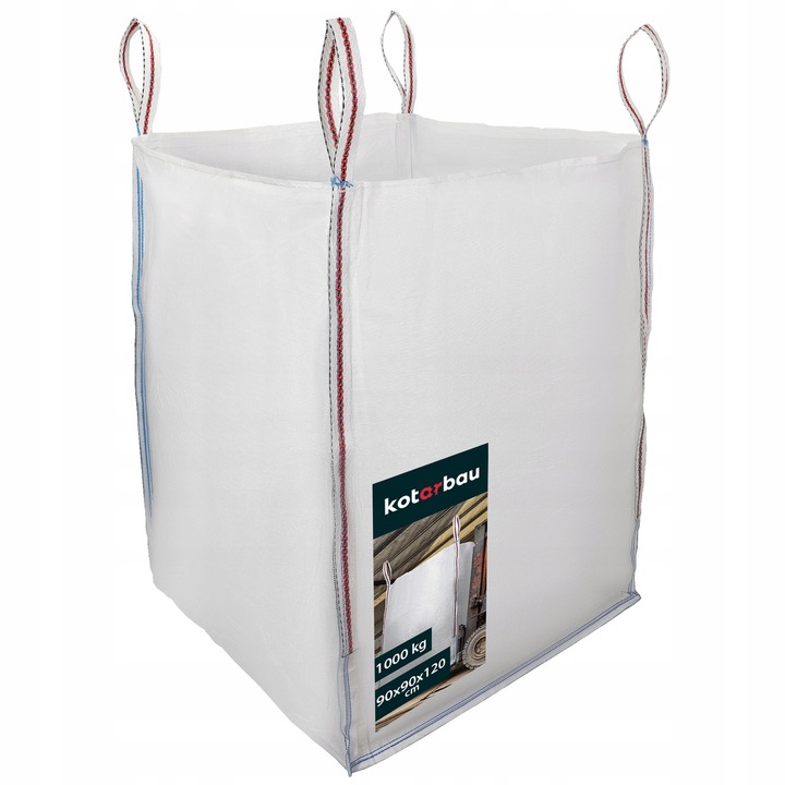 Чувала за строителни отпадъци Kotarbau, вместимост 1000 кг, полипропилен, 90x90x120 см, бяла