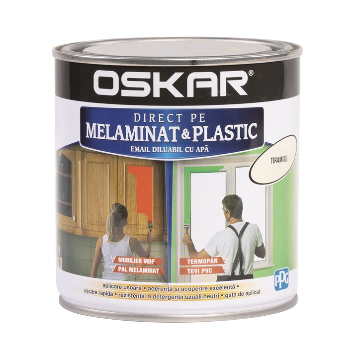 Email pe baza de apa Oskar Direct pe Melaminat si Plastic, tiramisu, aspect satinat, 0.6 L