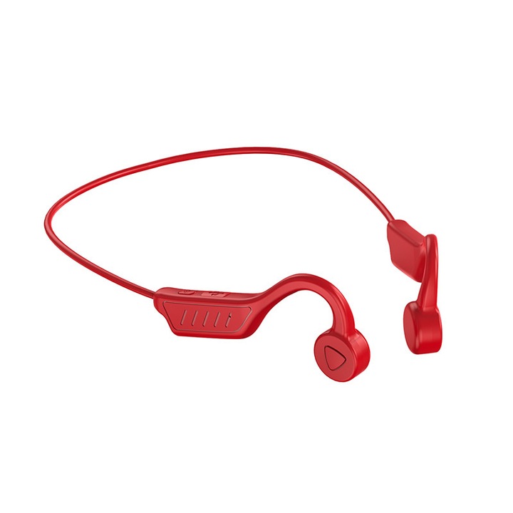 Casti Wireless, design non-in-ear, banda flexibila din aliaj de titan, 180mAh, 9 ore redare continua，rosu