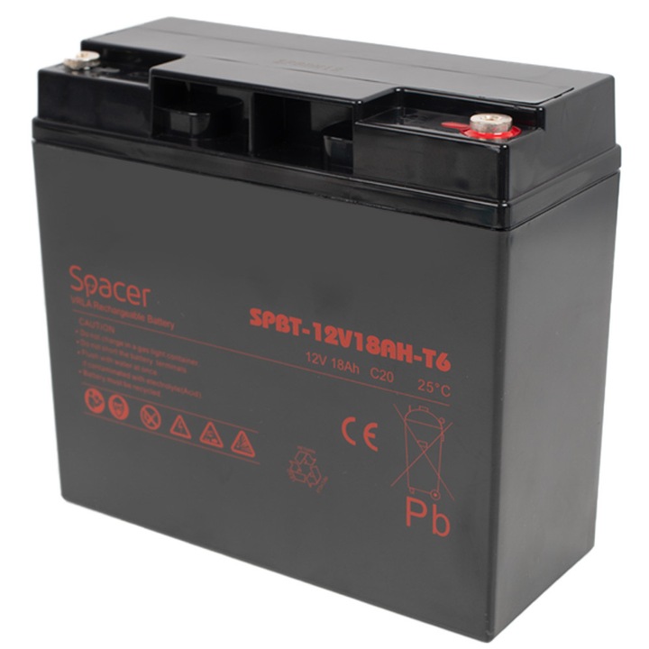 UPS SPACER батерия 12V / 18Ah, размери: 181x77x167mm, височина+терминал: 167mm, клема F6(T6)