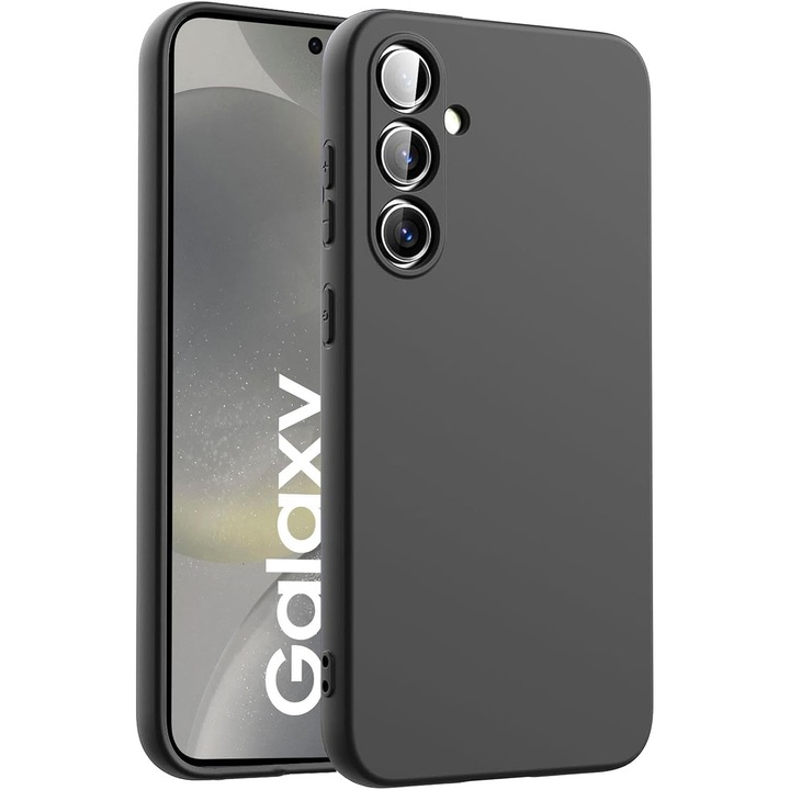 Калъф за Samsung Galaxy S25+ Liquid Silicone тънък подплатен с микрофибърна защита на камерата против пръстови отпечатъци Черен