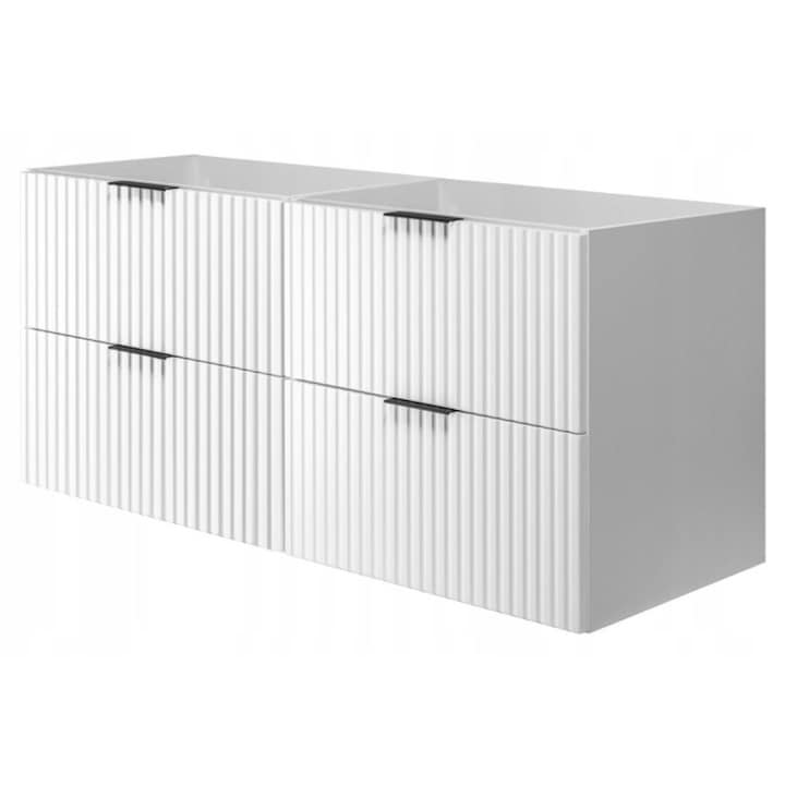 Шкаф за баня, Rodan, Flow, 160x57x46 см, Материал MDF, Ламиниран плот 16 мм, Гръб - HDF - 3 мм, ABS кантове, Плавно затваряне Soft Close, Набразден фронт, 4 чекмеджета, Бял