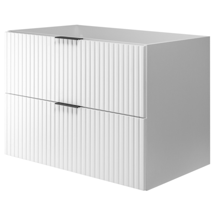 Dulap De Baie, Rodan, Flow, Dulap - 46cm x 80cm x 57cm, Material Panza MDF 16 mm, Margini ABS 0.5 mm, Sub Chiuveta, Suspendat, Doua Sertare Cu Functie Soft Close, Fronturi Canelate, Alb