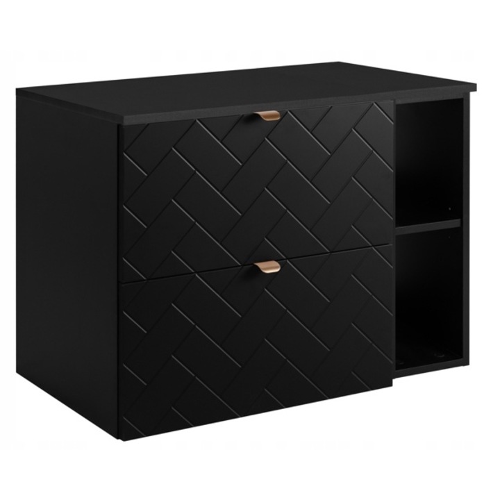 Fürdőszobabútor készlet, RODAN, Trend, Függesztett, Soft Close, Szekrény - 46 cm x 60 cm x 60,7 cm, Munkalap - 46 cm x 60,6 cm x 1,6 cm, Könyvespolc - 44,2 cm x 20 cm x 60,7 cm, Fekete