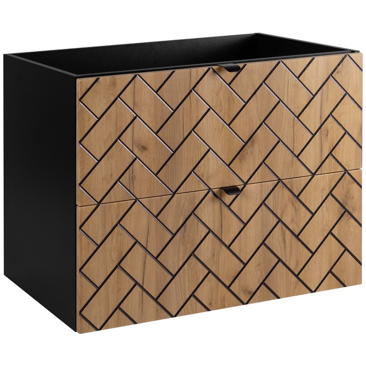 Fürdőszoba szekrény, RODAN, Trend, Függesztett, Soft Close, Szekrény - 46cm x 80cm x 60,7cm, Fekete/Craft aranytölgy