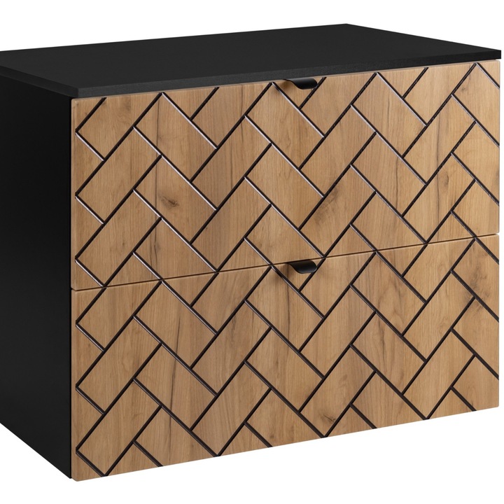 Dulap de baie, RODAN, Trend, Suspendat, Soft Close, Dulap - 46cm x 80cm x 60.7cm, Blat - 46cm x 80.6cm, 1.6cm, Negru/Stejar auriu craft
