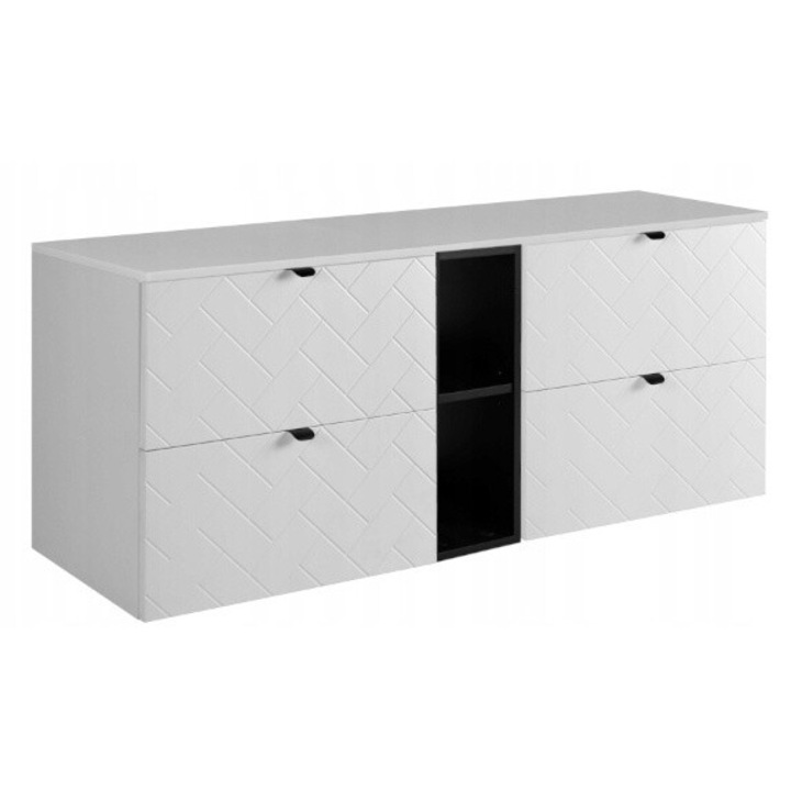 Set Mobilier Baie, Rodan, Trend, Suspendat, Soft Close, Dulap - 46x120x60.7cm, Blat - 46x140.6x1.6 cm, Raft - 42.2x60.7x20cm, Alb/Negru