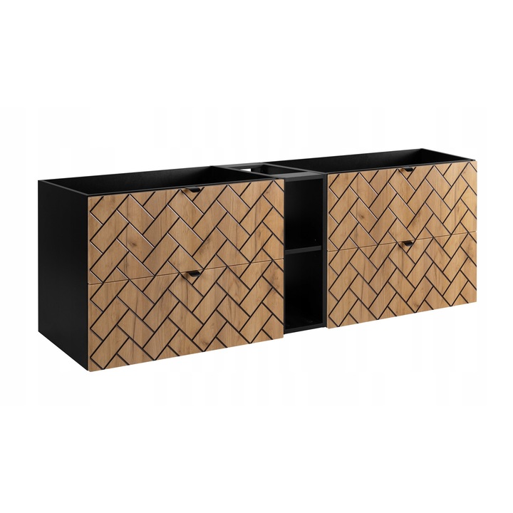 Dulap de baie, RODAN, Trend, Suspendat, Soft Close, Dulap - 46cm x 180cm x 60.7cm, Negru/Stejar auriu craft