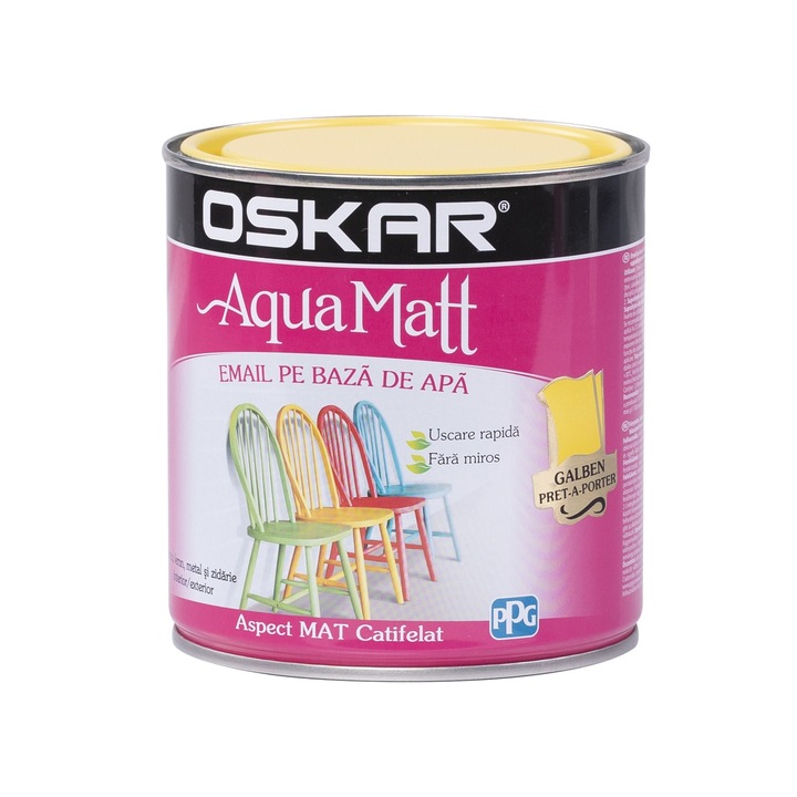 Oskar Aqua Matt vízbázisú zománc, fához és fémhez, pret-a-porter sárga, matt megjelenésű, 0,6 L