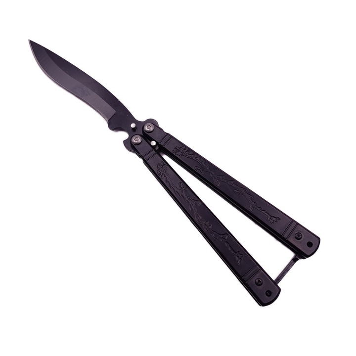 Cutit Fluture cu Tais, Model Dragon, Pentru Camping, Lama Curbata, 22 cm, Negru