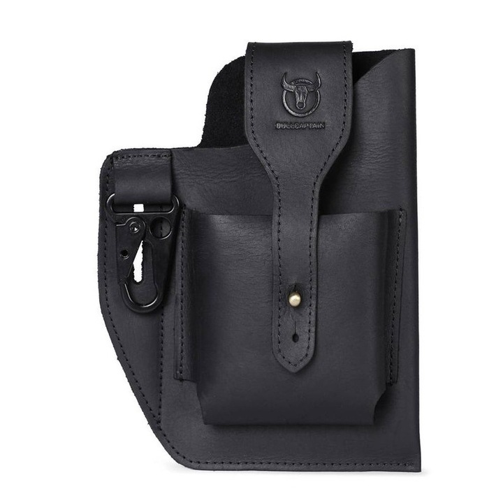 Férfi táska, valódi bőr, BullCaptain, 18x14cm, vintage, fekete