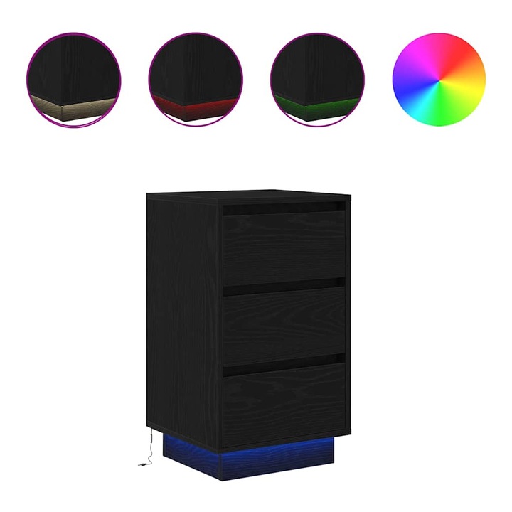 Noptiera cu lumini LED vidaXL, Negru, 38x34x65 cm, 14 Kg