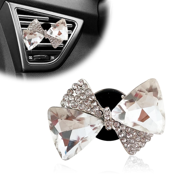 Set 2 clip de aerisire auto Sparkling Bow, alb