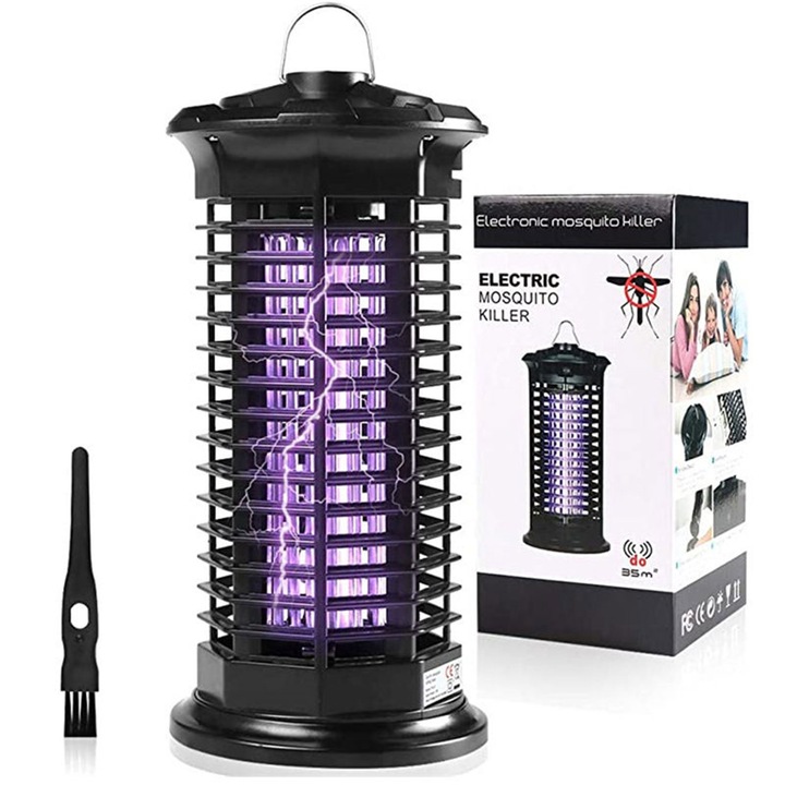 UV лампа против насекоми, 20 W, 4000 V, привлича комари и мухи, устойчива на атмосферни влияния, за закрито и открито, черна