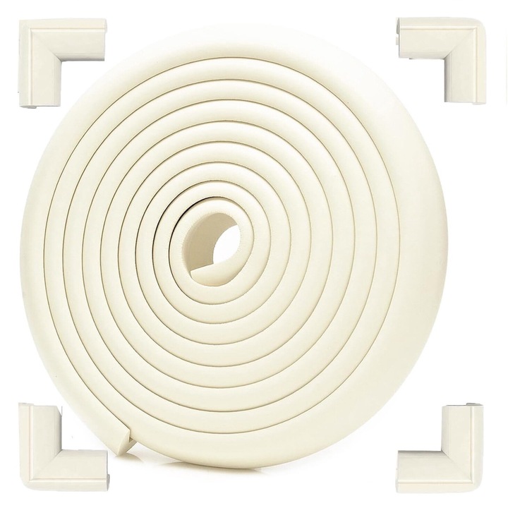 Комплект от 4 мебелни предпазители за ъгли и ръбове, 400 см, нетоксичен дунапрен, бял