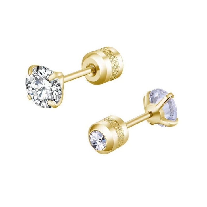 Férfi arany gyógyfülbevaló, Diva4u, csavaros füldugó, gyógyászati titán acél/cirkónium 6 mm, bársony ékszer tasakot tartalmaz