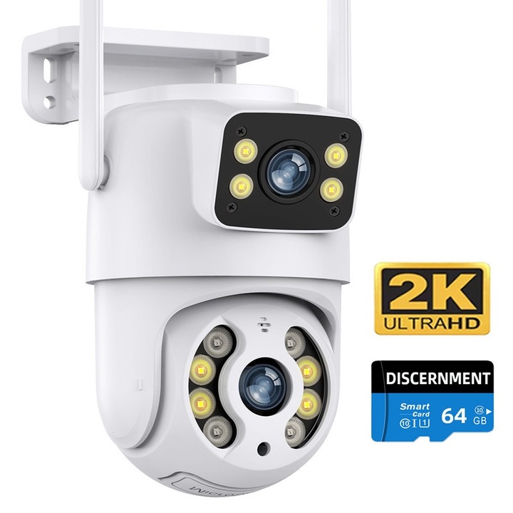Камера за видеонаблюдение CCTV GuardXEye safe A31 Двойна, 4MP, 64G карта с памет, Outdoor/Indoor, Ultra HD 2K, 4X Zoom, Rotation, LED светлини, двупосочна комуникация, Card/Cloud Storage, Auto Tracking, Motion Sensor, Бял