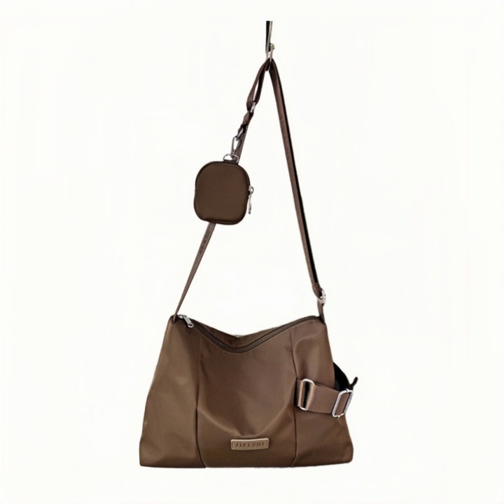 Geanta cross-body pentru femei, JIELSHI, nylon impermeabil, cocoa brown, 32x11x22cm