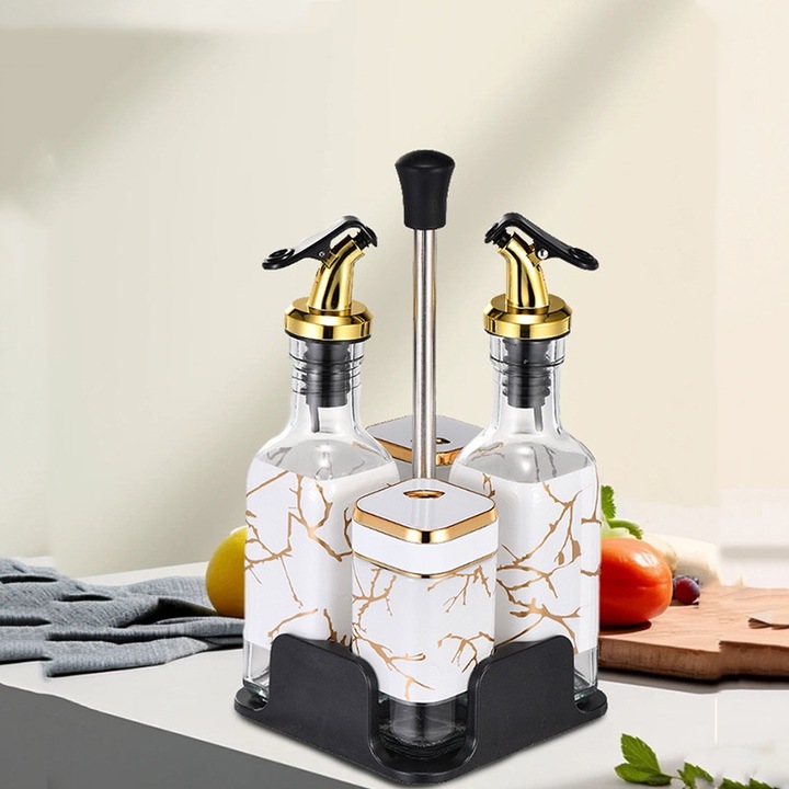 Комплект 4 Стъклени буркани за подправки, Органайзер за подправки 2 стъклени буркана, 2 диспенсера, 100 мл, Бял