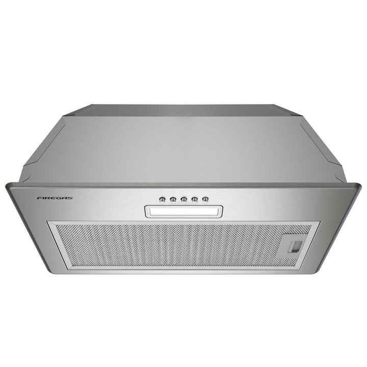 Beépített páraelszívó FIREGAS ESB09S52AC, 400 mc/h, 3 sebesség, Recirkuláció/kipufogó, LED világítás, Alumínium szűrővel és szénszűrővel, Könnyen szerelhető, Rozsdamentes acél