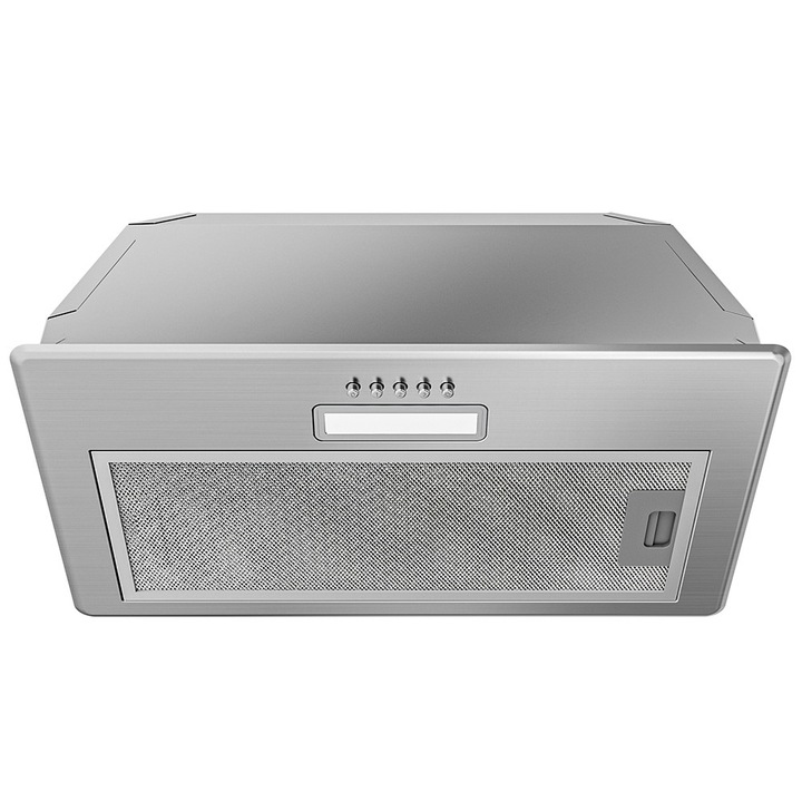 Абсорбатор за вграждане FIREGAS ESB09S60AC, Капацитет на абсорбция 400 м3/ч, LED осветление, 3 степени на скоростта, Рециркулация/Изпускане, С алуминиев филтър и въгленов филтър, Лесен за монта, 52 см, Сребрист