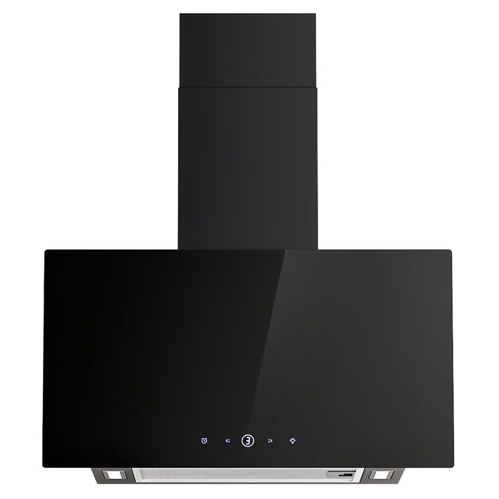 Декоративен абсорбатор за вграждане FIREGAS EBL02Z460CC, Безчетков мотор, Мощност на абсорбция 400 м3/ч, 3 скорости, Сензорно управление, LED осветление, Снабден с алуминиев филтър и филтър с активен въглен, Клас A+, 60 см, Черен
