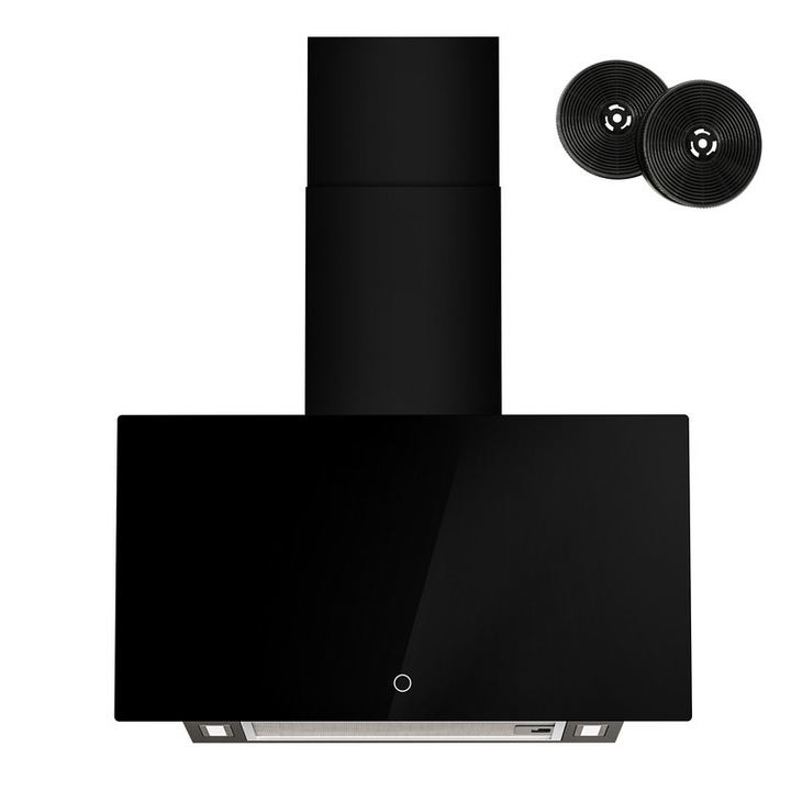 FIREGAS EBL02Z460CC dekoratív beépíthető páraelszívó, 60 cm, Kefe nélküli motor, 400 mc/h abszorpciós teljesítmény, 3 sebesség, Érintővezérlés, LED világítás, A+ osztály, Alumínium szűrővel és aktív szénszűrővel szerelve, Fekete