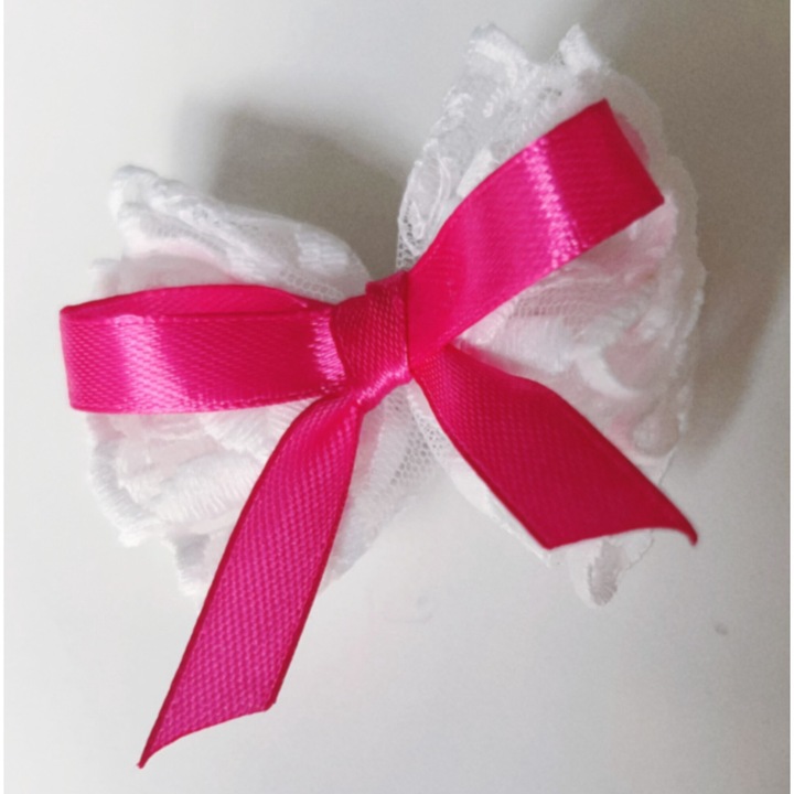 2 db-os lány hajkiegészítő készlet, masnival, Textil/Fém, 6*7cm, Magenta