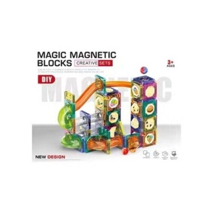Комплект от 73 строителни части Magblock, мраморна писта, STEM, многоцветен, 7+ години
