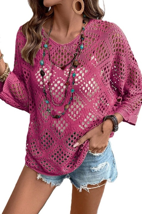 Pulover Dama, Croiala Lejera, Cu Detalii Decupate, Roz pal