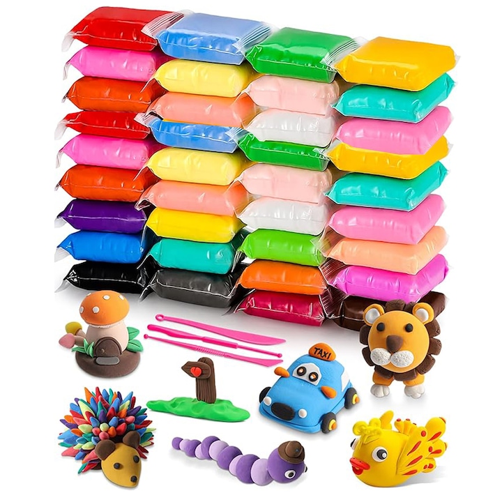 Set plastilina cu 36 culori, non-toxic, prietenos cu mediul, pentru copii, uscare la aer
