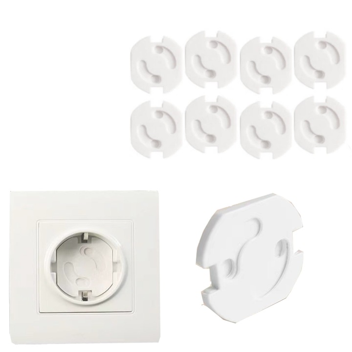 Комплект от 10 защитни капачки за контакти, пластмасови, бели, за защита на деца