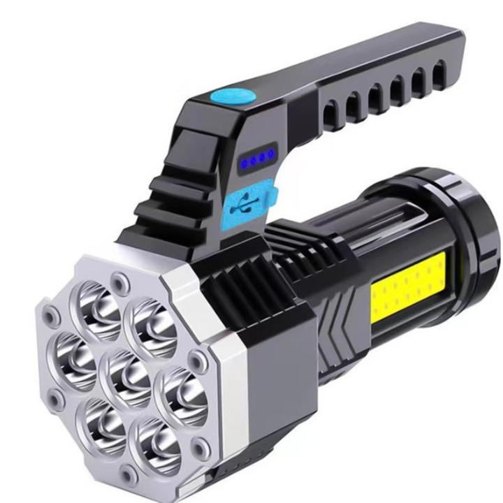 LED фенер "SURVIVOR", силна светлина, водоустойчивост, тип проектор COB, акумулаторен фенер, USB, с дръжка за туризъм, авариен фенер, външен, 14,1 x 6,4 см, черен