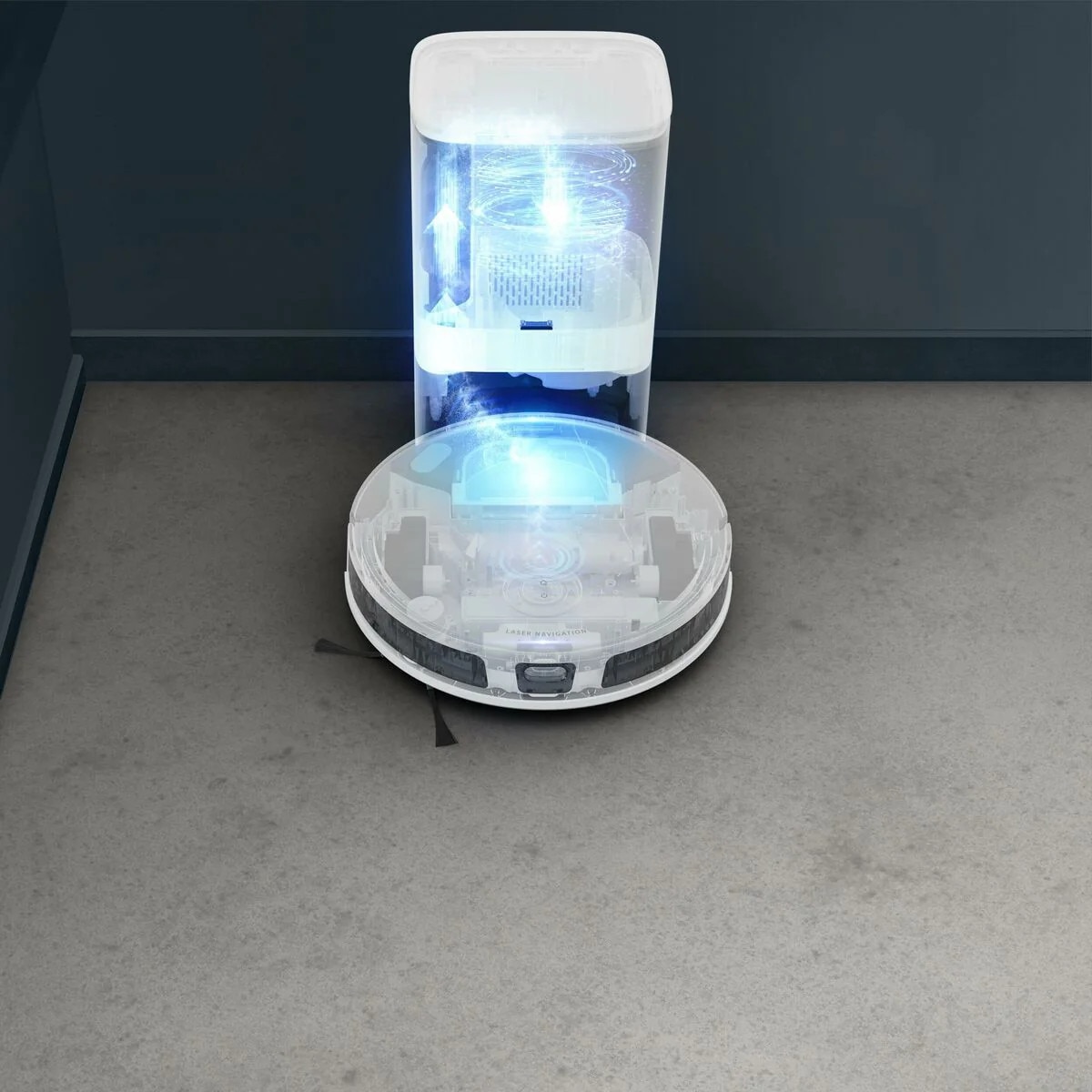 Aspirator robot Rowenta X-Plorer Serie 70+ RR8497WH, 0.35 l, Autonomie 168 min, Sistem Smart Aqua Power, Alb