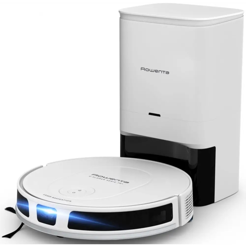 Aspirator robot Rowenta X-Plorer Serie 70+ RR8497WH, 0.35 l, Autonomie 168 min, Sistem Smart Aqua Power, Alb