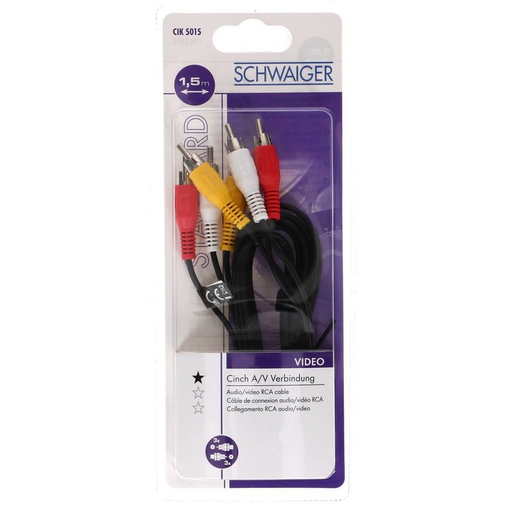 Cablu de conectare RCA video 1, 5 m negru Schwaiger