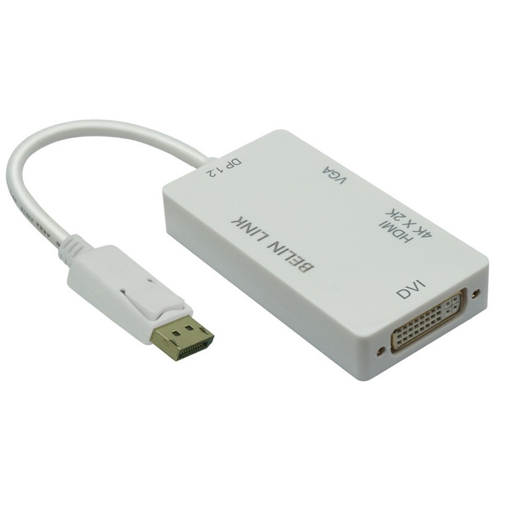 Adaptor 3 in 1 PAKLIMCN DP la HDMI VGA DVI, negru, 4K, plug-and-play