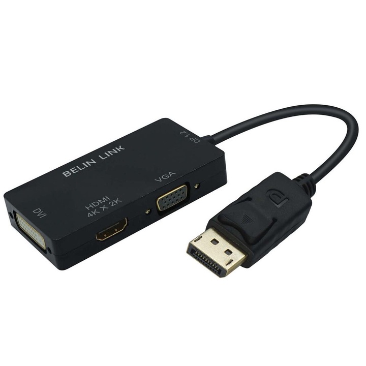 PAKLIMCN DisplayPort към HDMI VGA DVI 3 в 1 адаптер, бял, 4K, Plug-and-Play