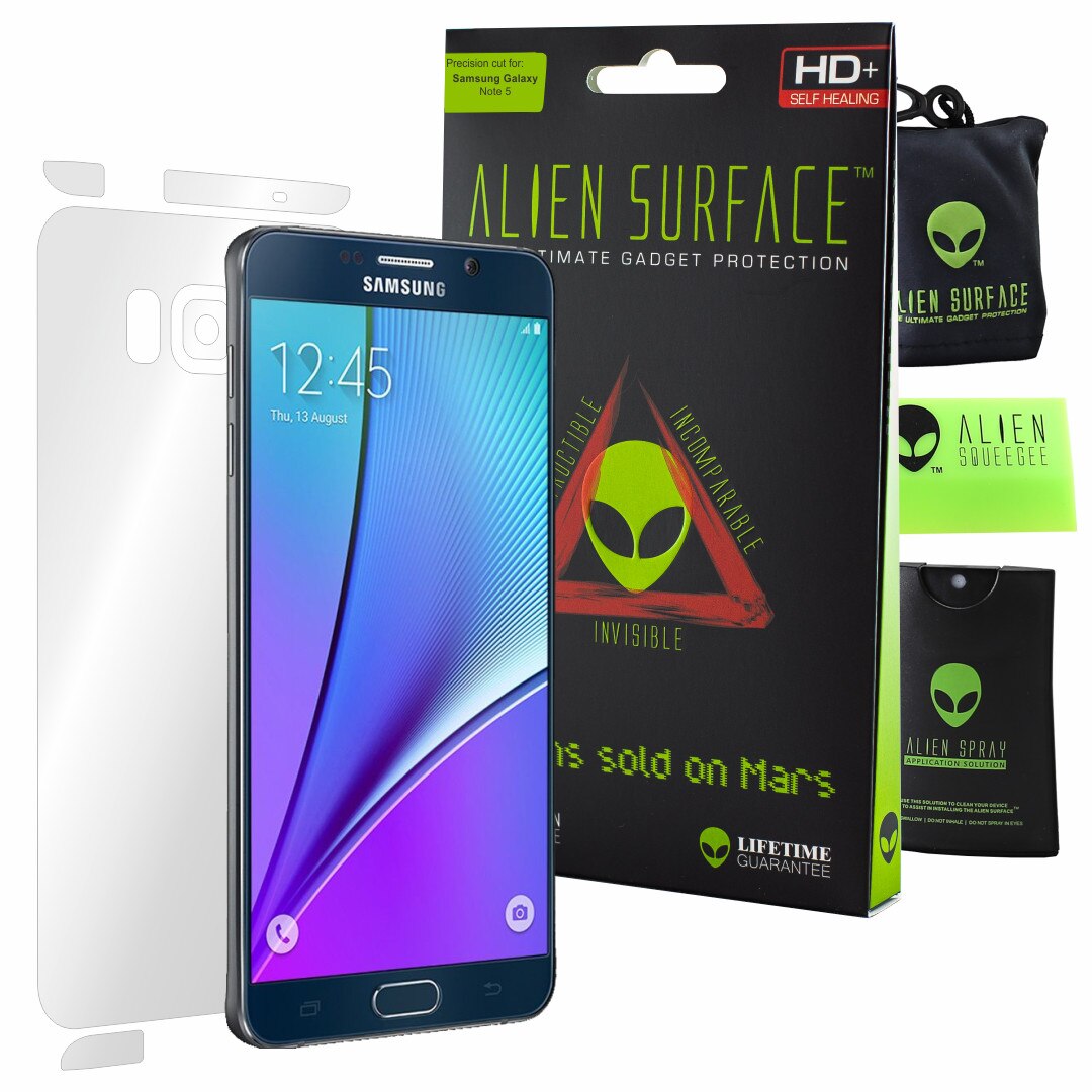Folie Alien Surface HD, Samsung Galaxy Note 5, protectie spate, laterale + Alien Fiber cadou