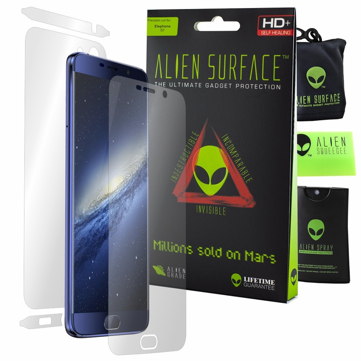 Alien Surface XHD, Elephone S7, képernyővédő fólia, hátsó, oldal + ajándék Alien Fiber