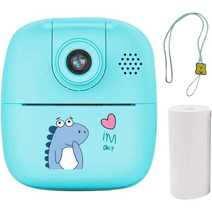 Camera foto digitala pentru copii, cu mini imprimanta termica, imprimare instantanee, portabil, baterie incorporata, albastru