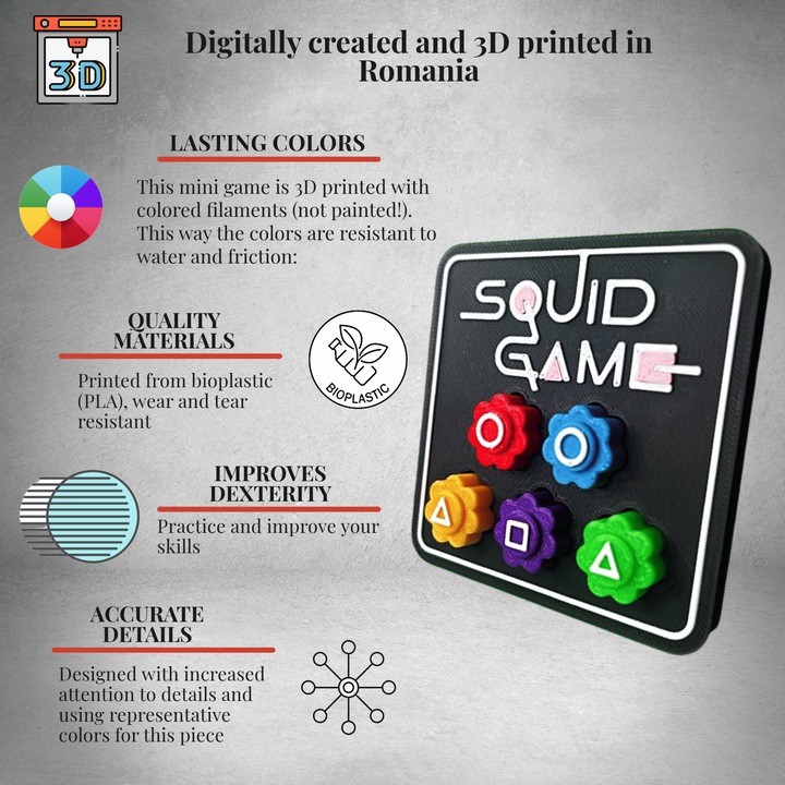 Set mini-joc coreean tip Squid Game Gonggi, multicolor, plastic, 80x80x7 mm