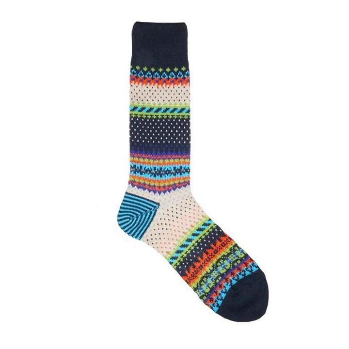 Női sportzokni, etnikai retro, Fair Isle dizájn, többszínű, univerzális méret