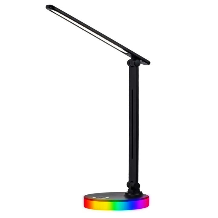 Lampa de birou LED, multifunctionala, Zola, lumina reglabila, 9W, inaltime 35 cm, din plastic si metal, negru