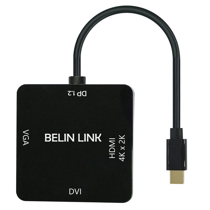 3 в 1 Mini DisplayPort към HDMI/VGA/DVI адаптер, PAKLIMCN, поддръжка на 4K, черен цвят