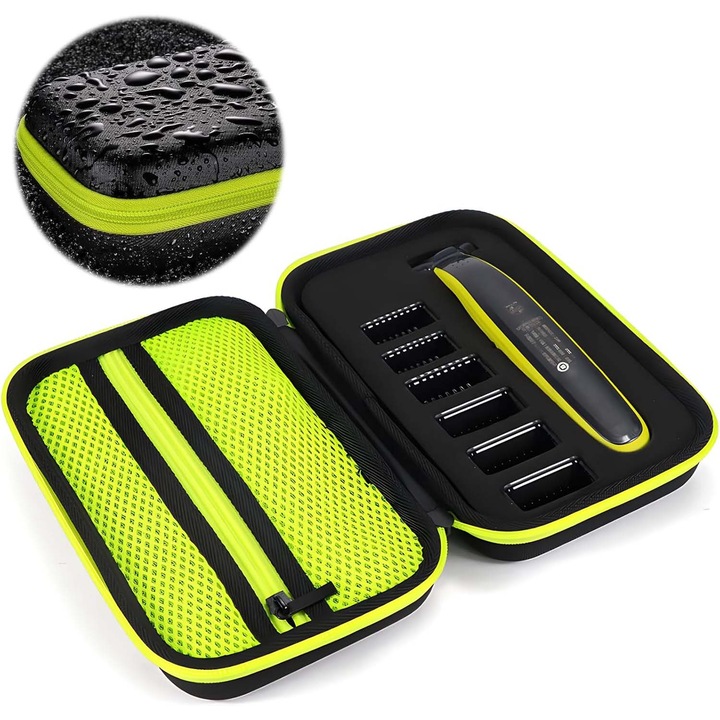 Калъф за самобръсначка Philips OneBlade, водоустойчив, удароустойчив, калъф, мрежест джоб, пластмаса, OUYLAF, черен/зелен