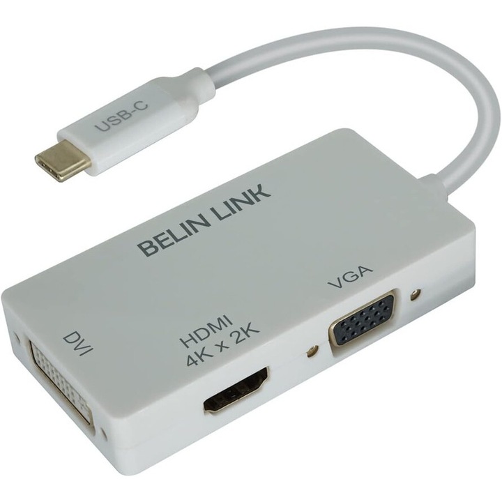 Adaptor USB-C la HDMI, DVI si VGA PAKLIMCN, rezolutie 4K, conector placat cu aur, 3 in 1