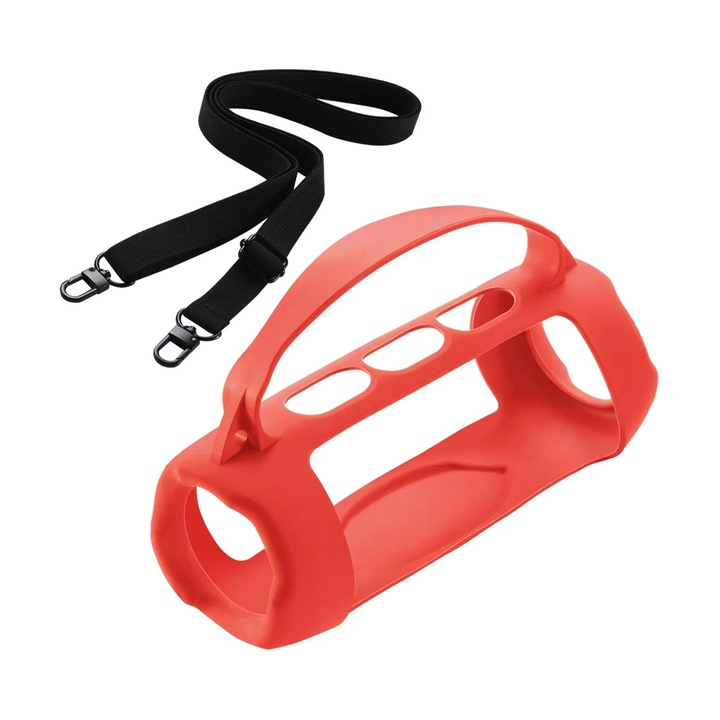 Husa pentru boxa portabila, GOGOU®, Silicon, Cu curea de umar, Compatibila cu JBL Charge 5, Rosu