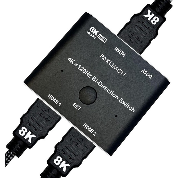 Switch HDMI bidirectional PAKLIMCN 8K, 4K@120Hz, 2 intrari 1 iesire, cablu HDMI 2PACK inclus