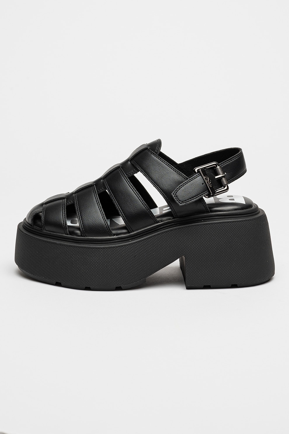 Buffalo, Sandale demi-wedge de piele ecologica uni, Negru, 40